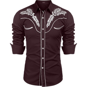 image:imageCOOFANDY Mens Western Shirts Long Sleeve Embroideres Cowboy Shirts Casual Button Down ShirtWine Redwhite