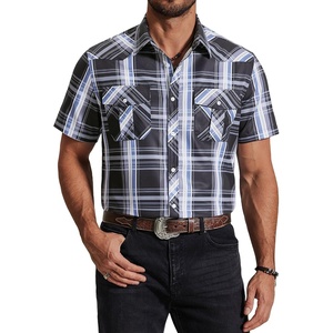 image:imageCOOFANDY Western Shirts for Mens Cowboy Shirt Short Sleeve Button Down Shirt Casual Work Shirts PlaidBlack grey Plaid