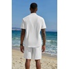 image:imageCOOFANDY Mens 2 Piece Cotton Linen Sets Summer Beach Outfits Casual Short Sleeve Henley Shirts and Vacation ShortsAll White