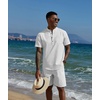 image:imageCOOFANDY Mens 2 Piece Cotton Linen Sets Summer Beach Outfits Casual Short Sleeve Henley Shirts and Vacation ShortsAll White