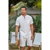 image:imageCOOFANDY Mens 2 Piece Cotton Linen Sets Summer Beach Outfits Casual Short Sleeve Henley Shirts and Vacation ShortsAll White