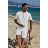 image:imageCOOFANDY Mens 2 Piece Cotton Linen Sets Summer Beach Outfits Casual Short Sleeve Henley Shirts and Vacation ShortsAll White