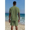image:imageCOOFANDY Mens 2 Piece Cotton Linen Sets Summer Beach Outfits Casual Short Sleeve Henley Shirts and Vacation ShortsArmy Green