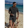 image:imageCOOFANDY Mens 2 Piece Cotton Linen Sets Summer Beach Outfits Casual Short Sleeve Henley Shirts and Vacation ShortsBlack
