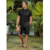 image:imageCOOFANDY Mens 2 Piece Cotton Linen Sets Summer Beach Outfits Casual Short Sleeve Henley Shirts and Vacation ShortsBlack