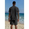 image:imageCOOFANDY Mens 2 Piece Cotton Linen Sets Summer Beach Outfits Casual Short Sleeve Henley Shirts and Vacation ShortsBlack