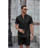 image:imageCOOFANDY Mens 2 Piece Cotton Linen Sets Summer Beach Outfits Casual Short Sleeve Henley Shirts and Vacation ShortsBlack