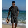 image:imageCOOFANDY Mens 2 Piece Cotton Linen Sets Summer Beach Outfits Casual Short Sleeve Henley Shirts and Vacation ShortsBlack