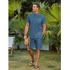 image:imageCOOFANDY Mens 2 Piece Cotton Linen Sets Summer Beach Outfits Casual Short Sleeve Henley Shirts and Vacation ShortsDenim Blue