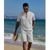image:imageCOOFANDY Mens 2 Piece Cotton Linen Sets Summer Beach Outfits Casual Short Sleeve Henley Shirts and Vacation ShortsGrey