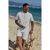 image:imageCOOFANDY Mens 2 Piece Cotton Linen Sets Summer Beach Outfits Casual Short Sleeve Henley Shirts and Vacation ShortsGrey
