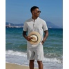 image:imageCOOFANDY Mens 2 Piece Cotton Linen Sets Summer Beach Outfits Casual Short Sleeve Henley Shirts and Vacation ShortsGrey