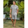 image:imageCOOFANDY Mens 2 Piece Cotton Linen Sets Summer Beach Outfits Casual Short Sleeve Henley Shirts and Vacation ShortsGrey