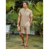 image:imageCOOFANDY Mens 2 Piece Cotton Linen Sets Summer Beach Outfits Casual Short Sleeve Henley Shirts and Vacation ShortsKhaki