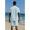 image:imageCOOFANDY Mens 2 Piece Cotton Linen Sets Summer Beach Outfits Casual Short Sleeve Henley Shirts and Vacation ShortsLight Blue