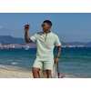 image:imageCOOFANDY Mens 2 Piece Cotton Linen Sets Summer Beach Outfits Casual Short Sleeve Henley Shirts and Vacation ShortsLight Green