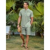 image:imageCOOFANDY Mens 2 Piece Cotton Linen Sets Summer Beach Outfits Casual Short Sleeve Henley Shirts and Vacation ShortsLight Green