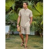 image:imageCOOFANDY Mens 2 Piece Cotton Linen Sets Summer Beach Outfits Casual Short Sleeve Henley Shirts and Vacation ShortsLight Khaki