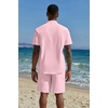 image:imageCOOFANDY Mens 2 Piece Cotton Linen Sets Summer Beach Outfits Casual Short Sleeve Henley Shirts and Vacation ShortsLight Pink