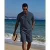 image:imageCOOFANDY Mens 2 Piece Cotton Linen Sets Summer Beach Outfits Casual Short Sleeve Henley Shirts and Vacation ShortsNavy Blue