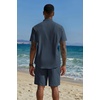 image:imageCOOFANDY Mens 2 Piece Cotton Linen Sets Summer Beach Outfits Casual Short Sleeve Henley Shirts and Vacation ShortsNavy Blue