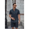 image:imageCOOFANDY Mens 2 Piece Cotton Linen Sets Summer Beach Outfits Casual Short Sleeve Henley Shirts and Vacation ShortsNavy Blue
