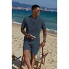image:imageCOOFANDY Mens 2 Piece Cotton Linen Sets Summer Beach Outfits Casual Short Sleeve Henley Shirts and Vacation ShortsNavy Blue