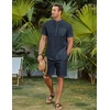 image:imageCOOFANDY Mens 2 Piece Cotton Linen Sets Summer Beach Outfits Casual Short Sleeve Henley Shirts and Vacation ShortsNavy Blue