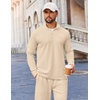 image:imageCOOFANDY Mens 2 Piece Tracksuit Set Quarter Zip Sweatsuit Athletic Running Suit Sets Long Sleeve Casual OutfitsBeige