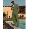 image:imageCOOFANDY Mens 2 Pieces Cotton Linen Sets Short Sleeve Casual Henley Shirt Summer Beach Pants Lounge Vacation Outfits SetArmy Green