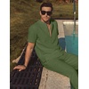 image:imageCOOFANDY Mens 2 Pieces Cotton Linen Sets Short Sleeve Casual Henley Shirt Summer Beach Pants Lounge Vacation Outfits SetArmy Green