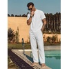 image:imageCOOFANDY Mens 2 Pieces Cotton Linen Sets Short Sleeve Casual Henley Shirt Summer Beach Pants Lounge Vacation Outfits SetAwhite
