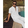 image:imageCOOFANDY Mens 2 Pieces Cotton Linen Sets Short Sleeve Casual Henley Shirt Summer Beach Pants Lounge Vacation Outfits SetAwhite