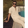image:imageCOOFANDY Mens 2 Pieces Cotton Linen Sets Short Sleeve Casual Henley Shirt Summer Beach Pants Lounge Vacation Outfits SetBeige