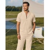 image:imageCOOFANDY Mens 2 Pieces Cotton Linen Sets Short Sleeve Casual Henley Shirt Summer Beach Pants Lounge Vacation Outfits SetBeige