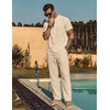 image:imageCOOFANDY Mens 2 Pieces Cotton Linen Sets Short Sleeve Casual Henley Shirt Summer Beach Pants Lounge Vacation Outfits SetBeige