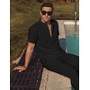 image:imageCOOFANDY Mens 2 Pieces Cotton Linen Sets Short Sleeve Casual Henley Shirt Summer Beach Pants Lounge Vacation Outfits SetBlack