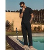 image:imageCOOFANDY Mens 2 Pieces Cotton Linen Sets Short Sleeve Casual Henley Shirt Summer Beach Pants Lounge Vacation Outfits SetBlack