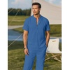 image:imageCOOFANDY Mens 2 Pieces Cotton Linen Sets Short Sleeve Casual Henley Shirt Summer Beach Pants Lounge Vacation Outfits SetBlue