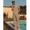 image:imageCOOFANDY Mens 2 Pieces Cotton Linen Sets Short Sleeve Casual Henley Shirt Summer Beach Pants Lounge Vacation Outfits SetKhaki