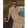 image:imageCOOFANDY Mens 2 Pieces Cotton Linen Sets Short Sleeve Casual Henley Shirt Summer Beach Pants Lounge Vacation Outfits SetKhaki