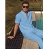 image:imageCOOFANDY Mens 2 Pieces Cotton Linen Sets Short Sleeve Casual Henley Shirt Summer Beach Pants Lounge Vacation Outfits SetLight Blue