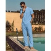 image:imageCOOFANDY Mens 2 Pieces Cotton Linen Sets Short Sleeve Casual Henley Shirt Summer Beach Pants Lounge Vacation Outfits SetLight Blue