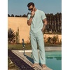 image:imageCOOFANDY Mens 2 Pieces Cotton Linen Sets Short Sleeve Casual Henley Shirt Summer Beach Pants Lounge Vacation Outfits SetLight Green
