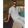 image:imageCOOFANDY Mens 2 Pieces Cotton Linen Sets Short Sleeve Casual Henley Shirt Summer Beach Pants Lounge Vacation Outfits SetLight Grey