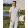 image:imageCOOFANDY Mens 2 Pieces Cotton Linen Sets Short Sleeve Casual Henley Shirt Summer Beach Pants Lounge Vacation Outfits SetLight Grey