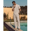 image:imageCOOFANDY Mens 2 Pieces Cotton Linen Sets Short Sleeve Casual Henley Shirt Summer Beach Pants Lounge Vacation Outfits SetLight Khaki