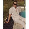 image:imageCOOFANDY Mens 2 Pieces Cotton Linen Sets Short Sleeve Casual Henley Shirt Summer Beach Pants Lounge Vacation Outfits SetLight Khaki
