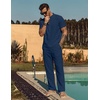 image:imageCOOFANDY Mens 2 Pieces Cotton Linen Sets Short Sleeve Casual Henley Shirt Summer Beach Pants Lounge Vacation Outfits SetNavy Blue