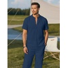 image:imageCOOFANDY Mens 2 Pieces Cotton Linen Sets Short Sleeve Casual Henley Shirt Summer Beach Pants Lounge Vacation Outfits SetNavy Blue